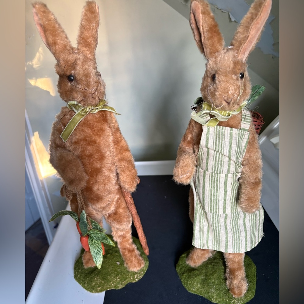 Charming Brown Rabbit Figurines with Green Accents